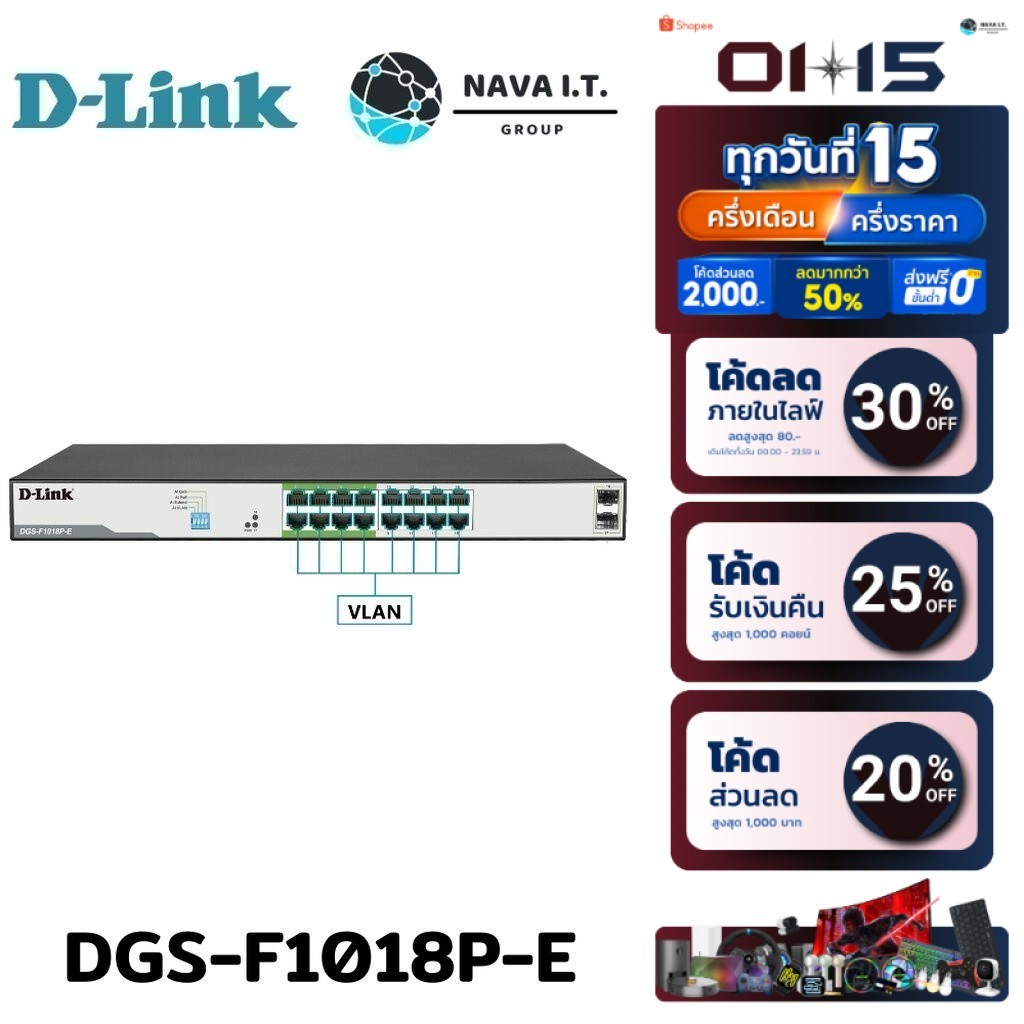 ⚡️กรุงเทพฯด่วน1ชั่วโมง⚡️ D-LINK DGS-F1018P-E 250M 16-PORTS GIGABIT POE SWITCH WITH 2 SFP PORTS