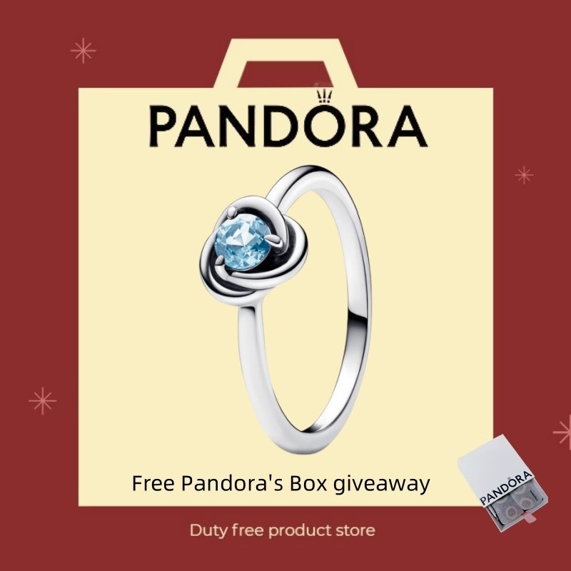 Pandora เครื่องประดับเงิน 925 ลาย Sea Aqua Blue Eternity แหวนคู่สำหรับของขวัญ