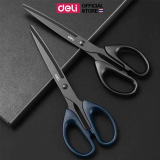 กรรไกร Deli 6009 กรรไกรสำนักงาน สแตนเลสเคลือบดำ กันสนิม คมทน จับถนัดมือ Office Scissors