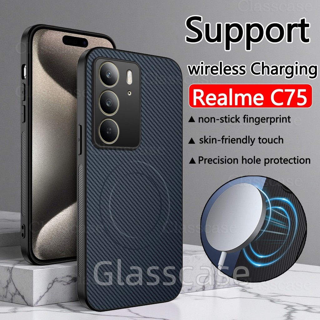 ปลอกสําหรับRealme C71 C75 X C75X C85 C85Pro C 71 C 75X RealmeC75 รูปแบบคาร์บอนไฟเบอร์แม่เหล็กดูดสีทึบเรียบง่ายเคสโทรศัพท์เลนส์ป้องกันกันกระแทกปกหลัง