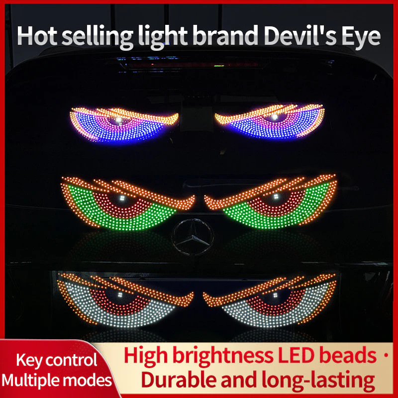 สติ๊กเกอร์ติดรถยนต์ LED Demon Eye 2 ชิ้น (หน้าจออ่อน, รถยนต์/รถบรรทุก) - Stiker Lampu Mata Iblis LED