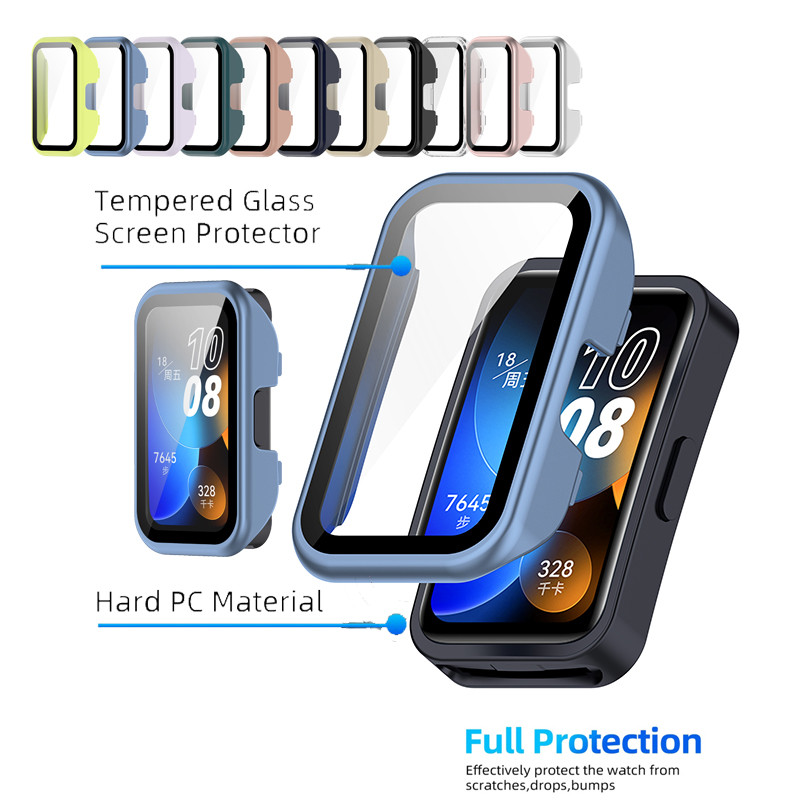 กระจกนิรภัยพร้อมฝาปิด พีซี สําหรับ หัวเว่ย วงดนตรี Huawei Band 10 / 9 / 8