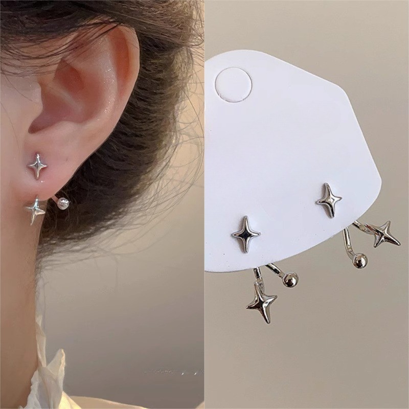 ผู้หญิงแฟชั่น S925 Silver Plated Star PIercing ต่างหูหู Studs อุปกรณ์เสริม