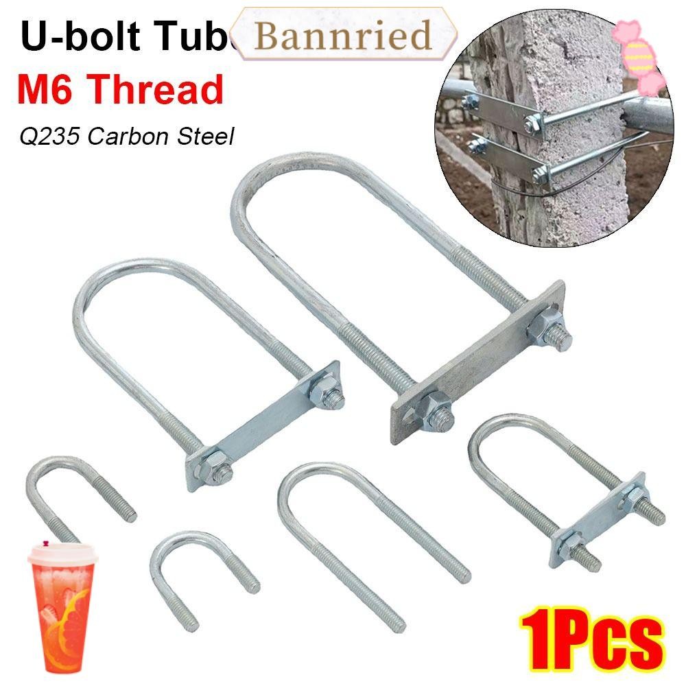 BANNRIEDSG 1 ชิ้น M8 แคลมป์ท่อกลม, สังกะสี Q235 สกรูเหล็กคาร์บอนท่อ U-Clamp, พร้อม Baffle มุมขวา U-bolt สําหรับหลอดกลม