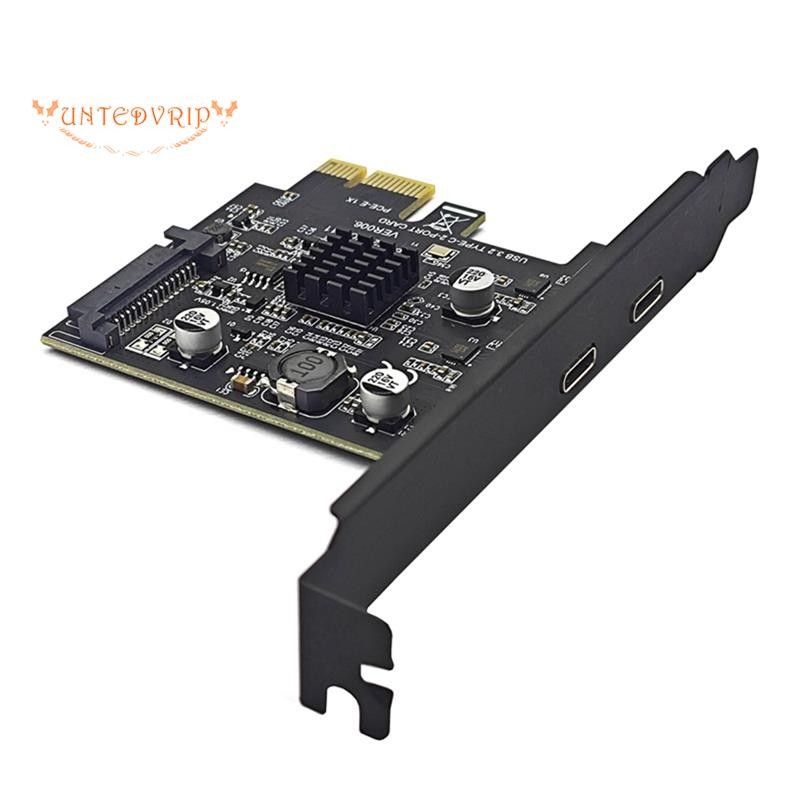 ใหม่ 2 พอร์ต TYPE-C PCIE การ์ด PCI Express 3.0 X1 ถึง Dual USB-C การ์ดขยาย SATA Power USB3.2 Gen2 10Gbps ASM3142 ชิป