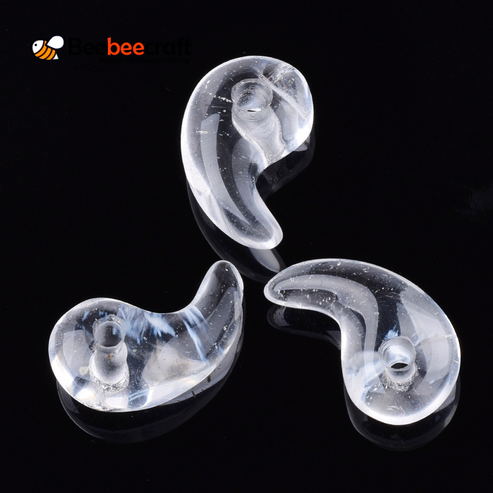 จี้แก้วสีขาว Magatama ขนาด 30x18x8 ~ 11 มม. รู: 3 ~ 4 มม. 1 ชิ้น