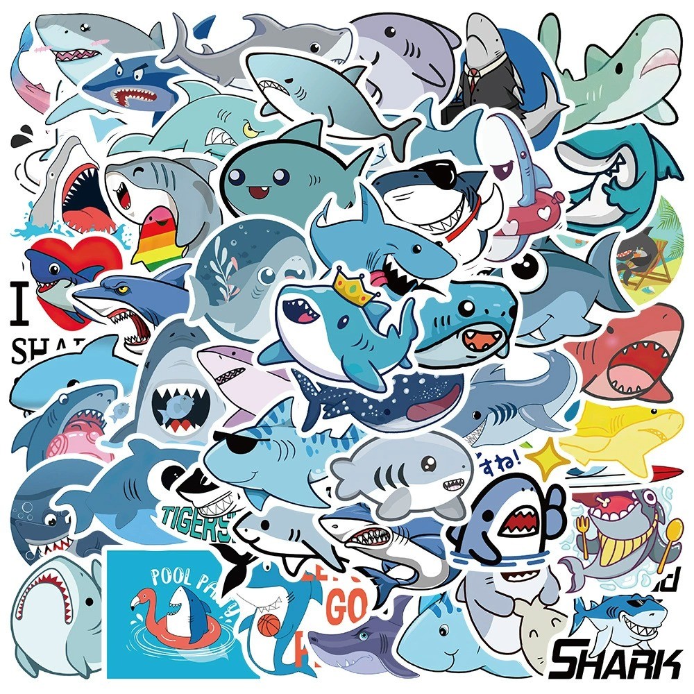💥พร้อมส่ง💥Cute BLUE OCEAN 50แผ่น STICKER ชีวิตทางทะเล ปลาวาฬ ฉลาม ปู เต่าทะเล สติ๊กเกอร์ ใช้ซ้ำได้ กระโปรงหลังรถ