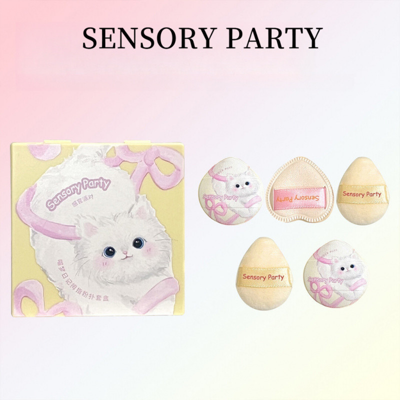 SENSORY PARTY แป้งพัฟเปียกและแห้งกล่อง SENSORY PARTY พัฟน่ารักลูกแมว 5 ชิ้น Soft Pink Puff Face แต่งหน้าพัฟ