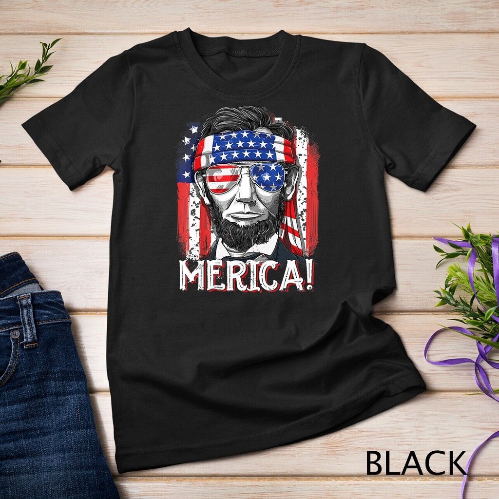 Lincoln 4Th Of July Men Merica Flag เสื้อยืด