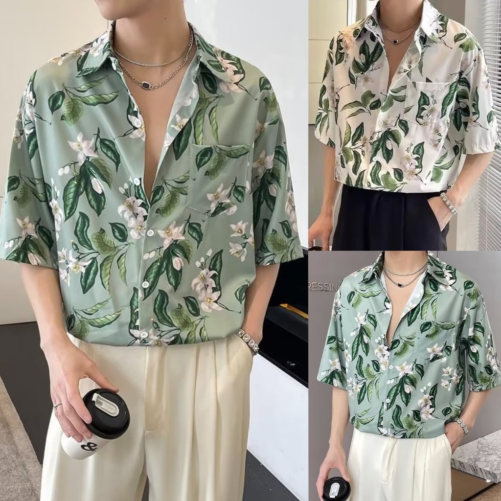 Songkran เทศกาลสงกรานต์ hawaii shirt เชิ้ตลายดอก เสื้อเชิ้ตแขนสั้นลําลอง ผ้าเรยอน ลายดอกไม้ สไตล์ฮาวาย ระดับไฮเอนด์ สําหรับผู้ชาย