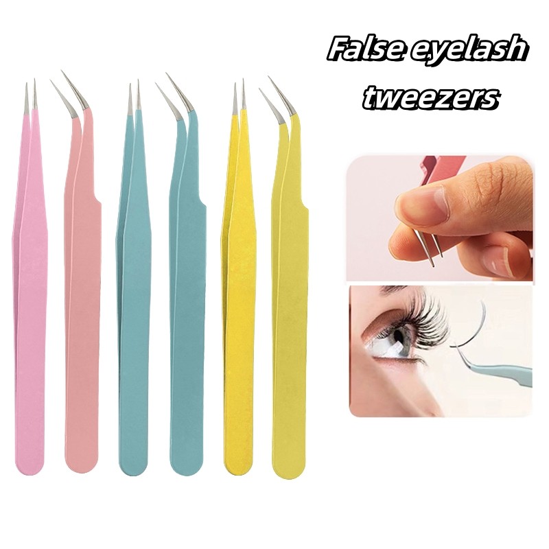 ใหม่ ขนตาปลอม แหนบสี ข้อศอกตรง มาการอง สีลูกกวาด
