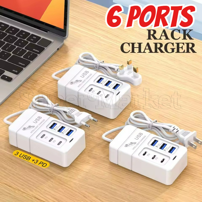 6 พอร์ต 35W Fast Charging Charger - โทรศัพท์มือถือ EU US Plug - USB Quick Mobile Phone Charger - Des