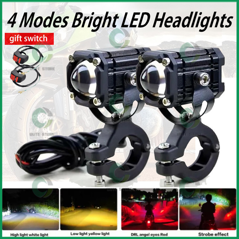 【COD】 ไฟหน้ามอเตอร์ไซค์ ไฟหน้า led มอไซค์ เลนส์โปรเจคเตอร์สามสีไฟสปอต สปอร์ตไลท์ติดมอเตอร์ไซค์ อดสปอร์ตไลท์ led 12v 24V