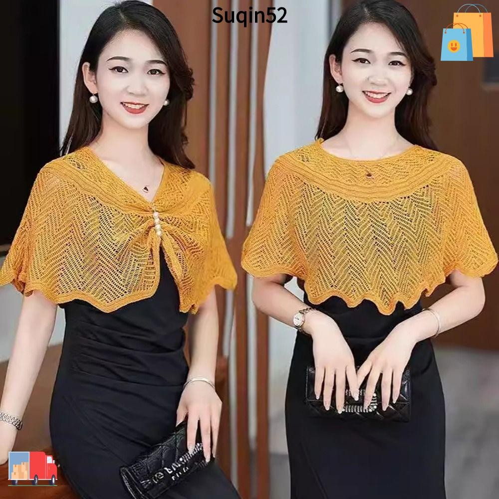 Suqin52 ผ้าคลุมไหล่ถัก, ผ้าคลุมไหล่ Tulle หลากสีสั้น, สวมใส่ด้านนอกสั้นระบายอากาศผู้หญิงท็อปส์ผู้หญิง