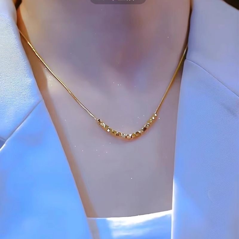 Ba Fang Lai Cai สร้อยคอไม่ซีดจางผู้หญิง สร้อยคอขนาดเล็กเรียบง่าย20250117