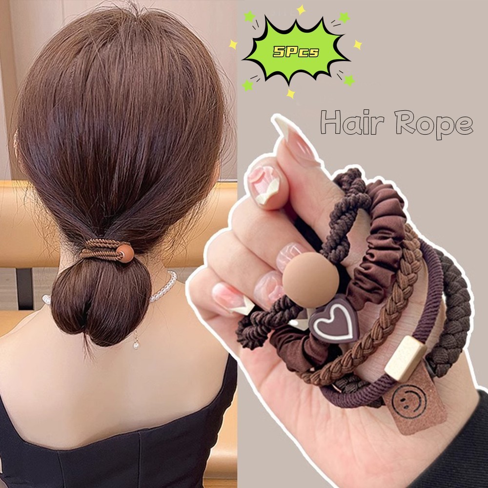 ยางมัดผมหัวใจ 5 ชิ้น ยืดหยุ่นสูง สําหรับหางม้า Scrunchies อุปกรณ์เสริมผม