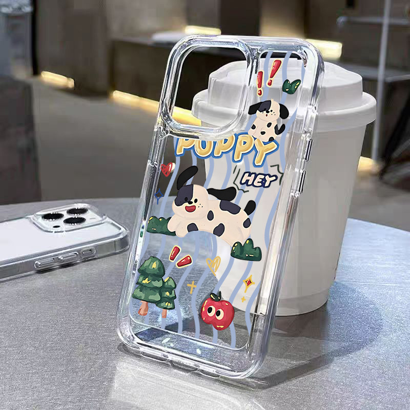 ส่งจากไทย ปุ่มชุบไฟฟ้า TPU นิ่มกันกระแทกเคสโทรศัพท์ for iPhone11 12 13 14 15ProMax XR XS X 7 8P วิ่งลูกสุนัข