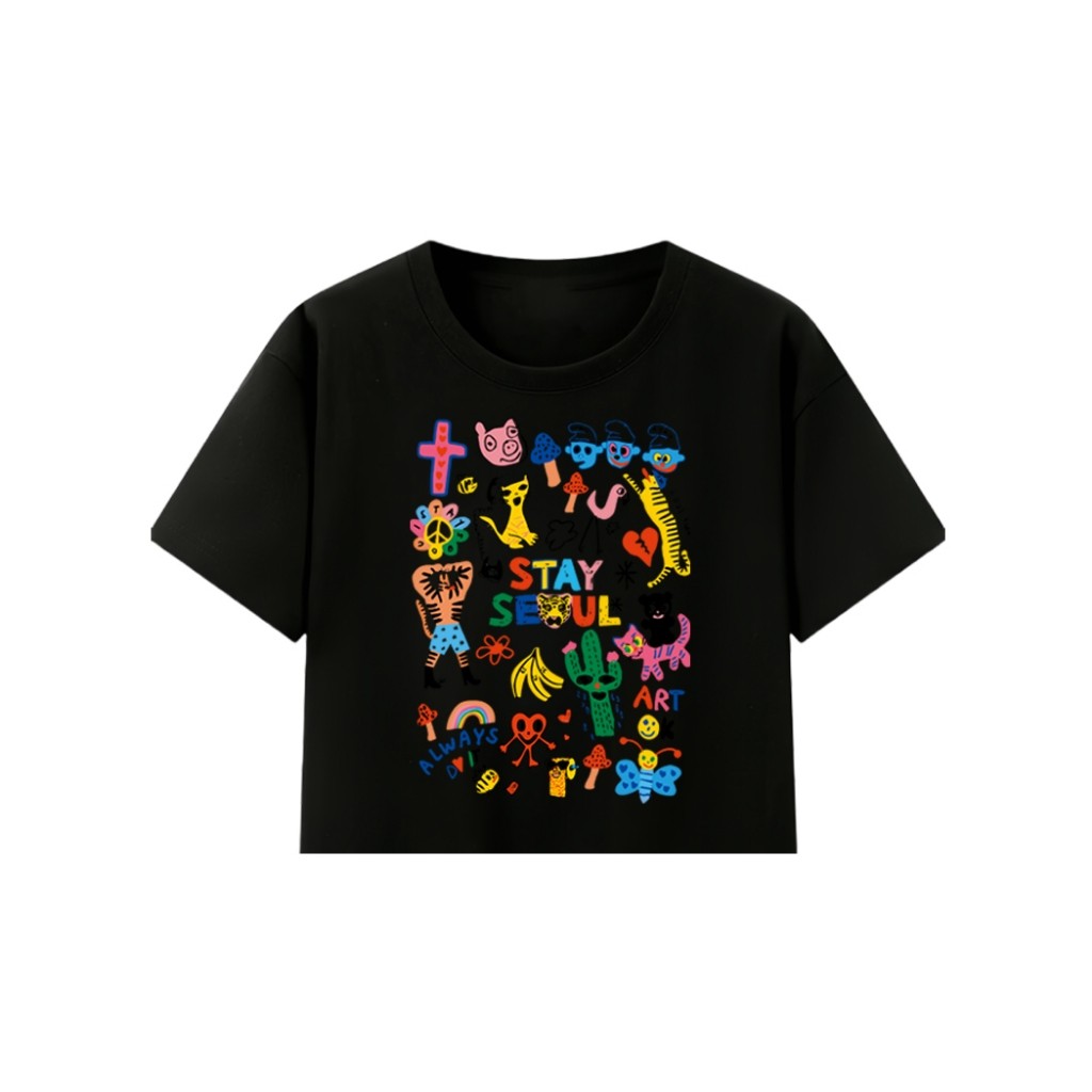 เสื้อยืดสตรีทรงเข้ารูปสั้น MC168 ผ้าเนื้อนุ่ม T-shirt