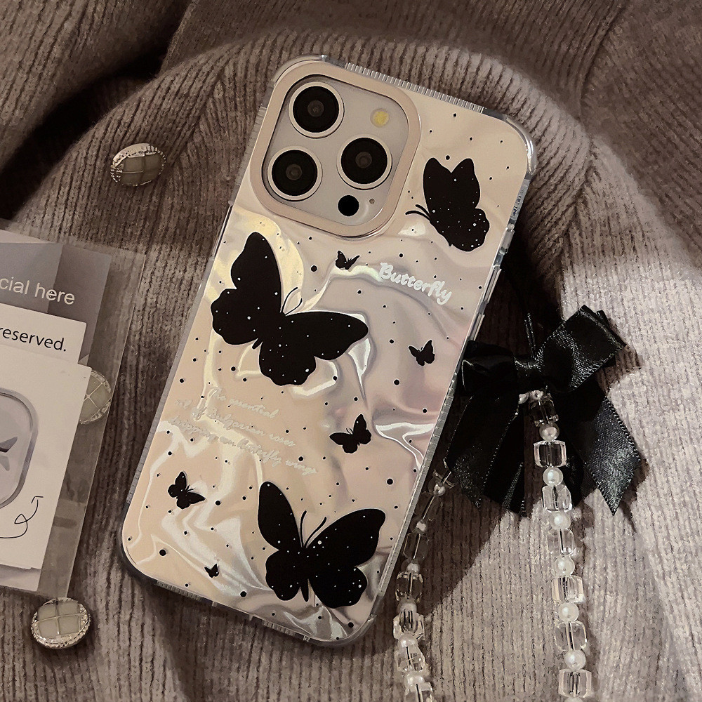 โรแมนติก ผีเสื้อ เคสโทรศัพท์ For iPhone 12 13 15 16 11 14 Pro Max XR X 7 6S 8 6Plus XS Max SE เลเซอร์ แวววาว ตลกดีนะ เคส ราคา ถูกที่สุด ดีลบีเคเค แกลเลอรีภาพที่ 6