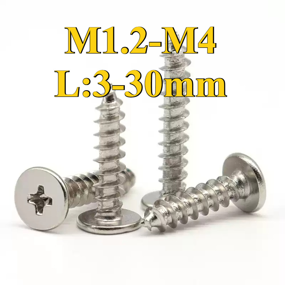 Nickel-Plated Cross Flat Head Self-Tipping M1.2/M1.4/M1.7/M2/M2.3/M2.6/M3/M3.5/M4 * L4-30mm [FKY-DM]