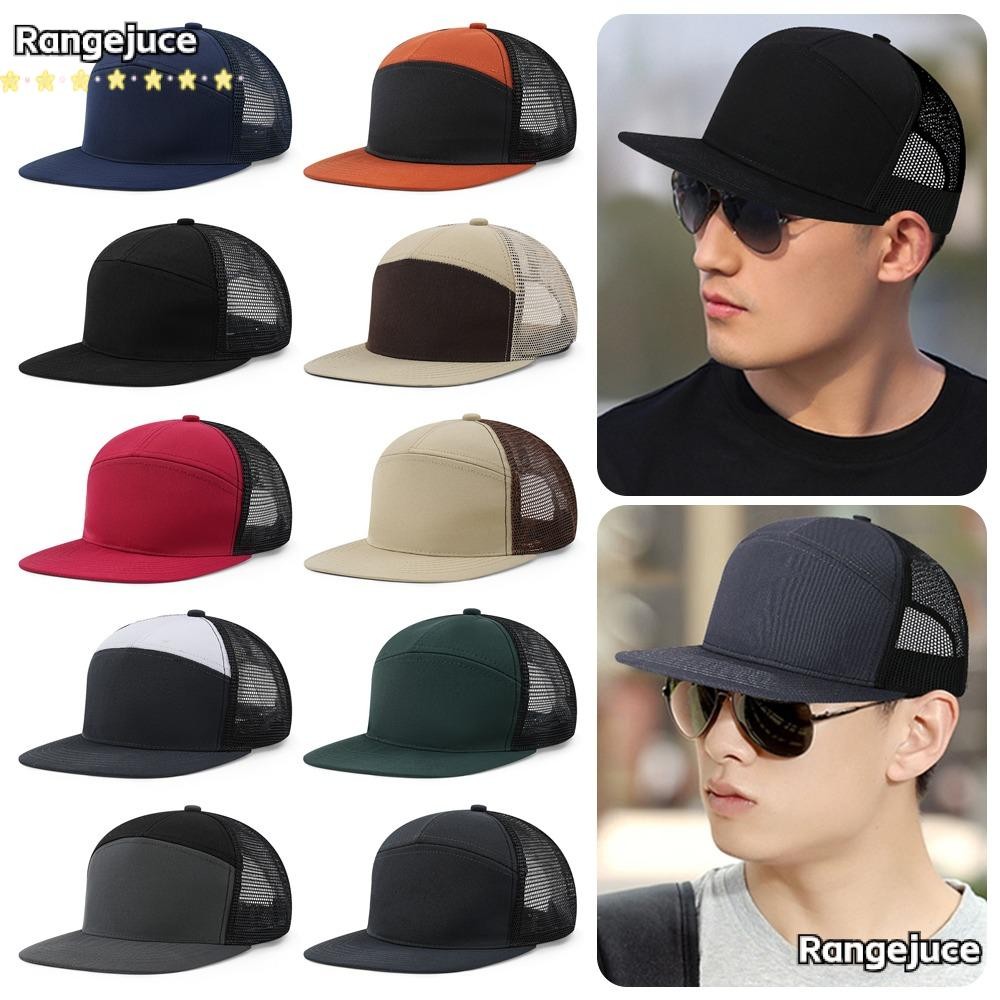Rangejuce หมวกฮิปฮอป, หมวกเบสบอลตาข่าย 7 แผงระบายอากาศได้, หมวก กระบังหน้าแบบปรับได้แฟชั่น