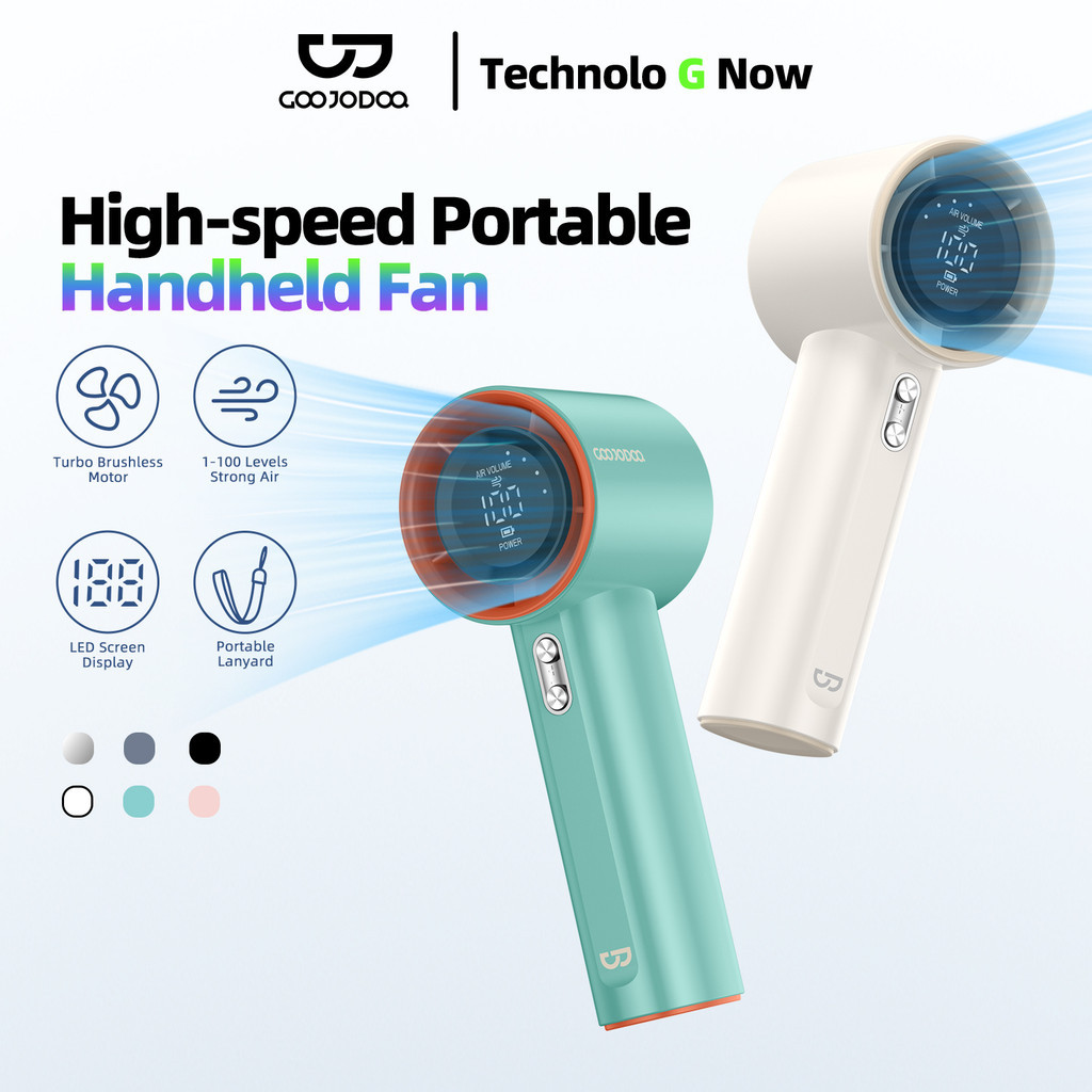 GOOJODOQ High Speed Handheld Fan Powered Portable Quiet Operation Adjustable Speeds LED Display Battery USB Mobile Fans
