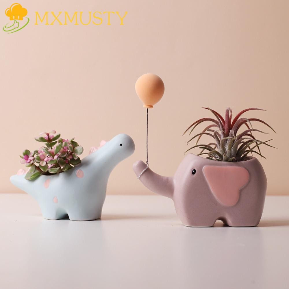 Mxmusty กระถางต้นไม้สร้างสรรค์เซรามิกตกแต่งบ้านรูปดอกไม้การ์ตูนช้างแจกัน