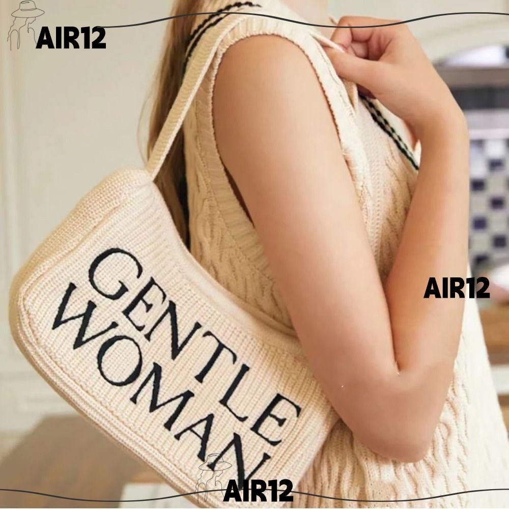 กระเป๋าถัก AIR12, กระเป๋าถือ Tote แฟชั่นใต้วงแขน, กระเป๋าช้อปปิ้งอเนกประสงค์ผู้หญิงอ่อนโยนตัวอักษร