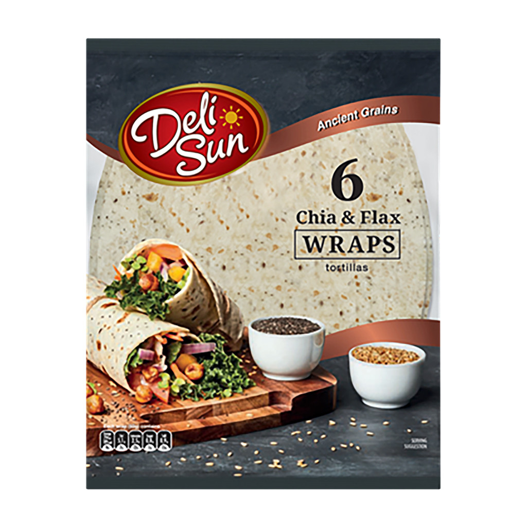 เดลิซัน แผ่นแป้งเมล็ดเจียและแฟลกซ์ ขนาด 360 กรัม/แพ็ก CHIA&FLAX  WRAPS 23.5 CM, 6 PIECES/PACK, 360 G/PACK