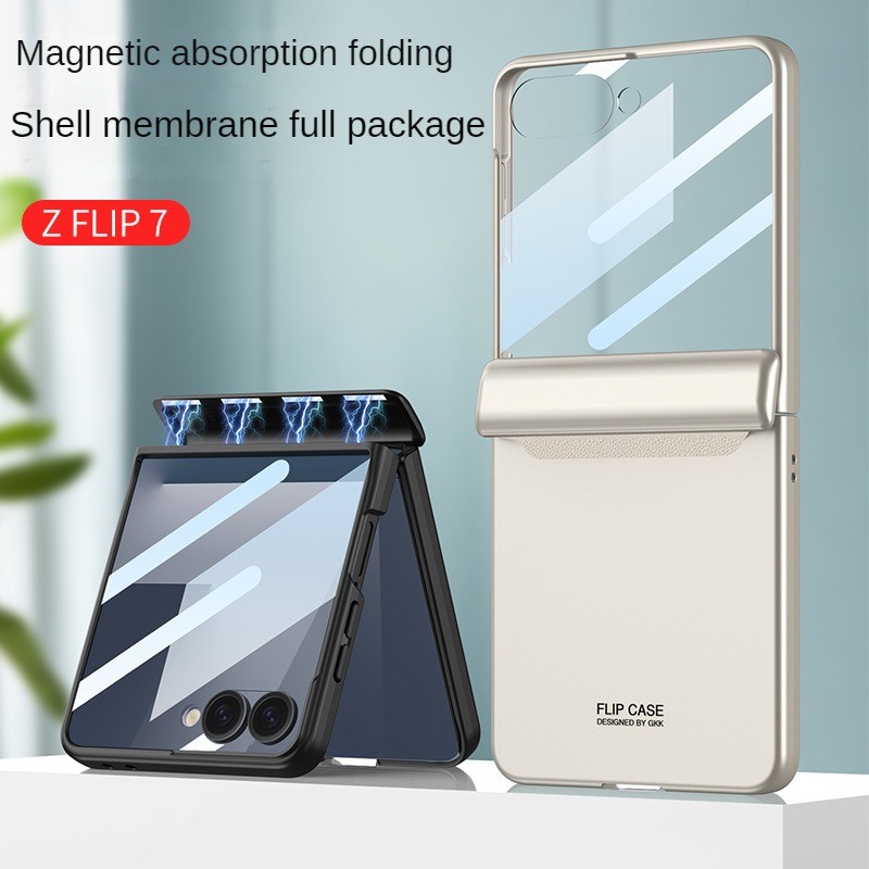 สําหรับเคส Samsung Galaxy Z Flip6 Flip7 บานพับแม่เหล็ก รวมทุกอย่าง เคสป้องกันฟิล์มในตัว