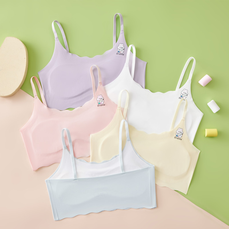 เสื้อชั้นใน เด็กวัยรุ่นผ้าไหมน้ําแข็งนักเรียนพัฒนาชุดชั้นในยกทรงไร้รอยต่อระบายอากาศสาวชุดชั้นใน7-11ปีหญิง