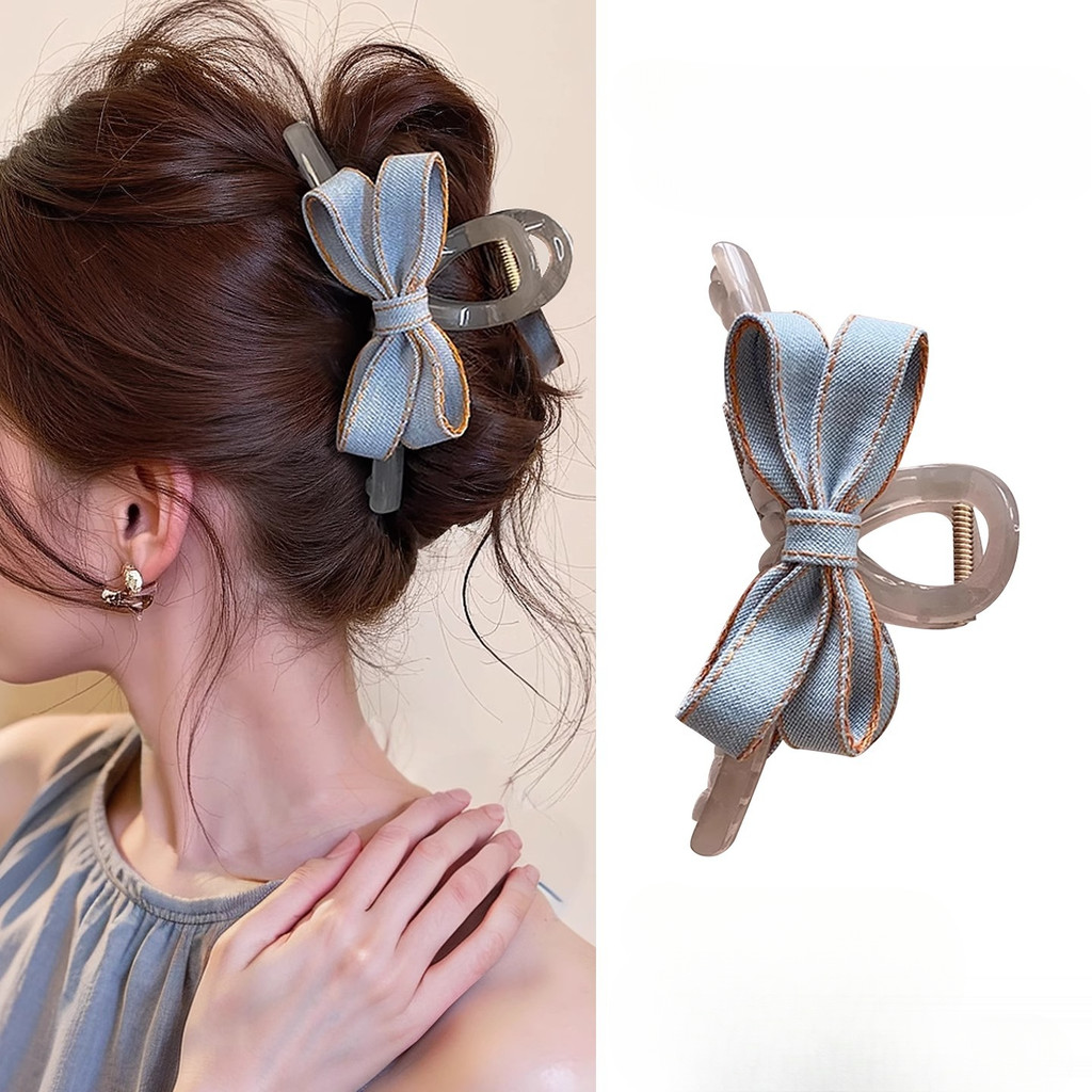 Denim Blue Bow Grab Clip คลิปฉลามหญิง
