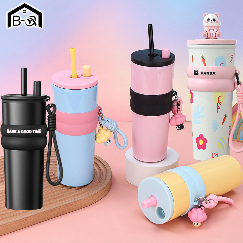 BHQ แก้วน้ำเก็บอุณหภูมิ 2in1 สแตนเลส 304 ลายการ์ตูน แก้วเก็บความเย็น/ความร้อน