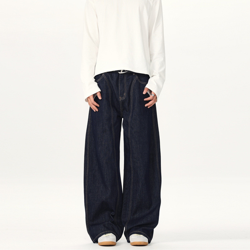 Vela-กางเกงยีนส์ชาย Mens Demin สไตล์เกาหลี ทรงหลวม ขากระบอก ย้อนยุค baggyjeans