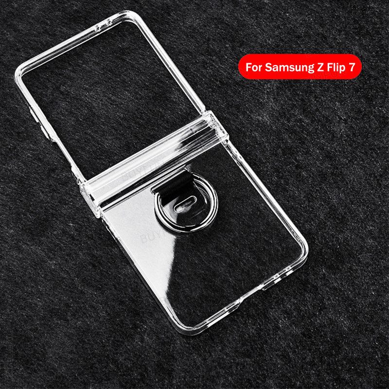 transparent shell with ring For Samsung Galaxy Z Flip 7 5G ZFlip7 zFlip Flip7 Casing whit hinge ราคา ถูกที่สุด ดีลบีเคเค แกลเลอรีภาพที่ 4
