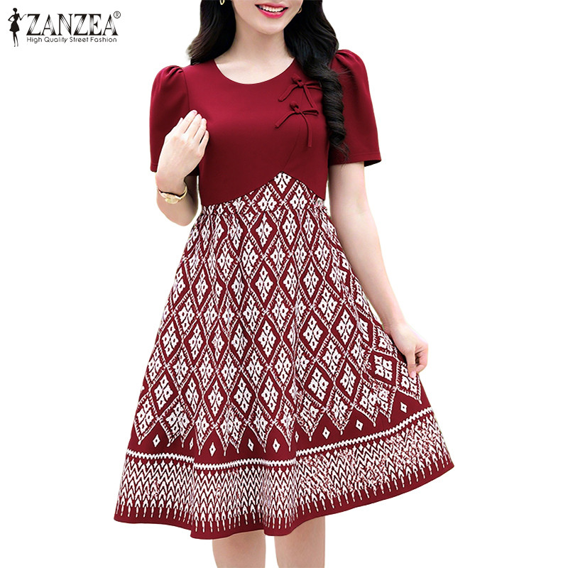 ZANZEA ชุดสำหรับผู้หญิง สไตล์เกาหลี แขนยาว พิมพ์ลายเอกลักษณ์ มีเข็มขัดปรับได้
