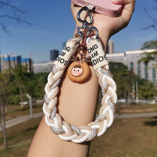 สายคล้องข้อมือเชือกเส้นเล็กโทรศัพท์การ์ตูนน่ารักสําหรับเคสโทรศัพท์-พวงกุญแจป้องกันการสูญหายแบบสั้นพร้อมเสน่ห์และตะขอเหล็กคลิปทนต่