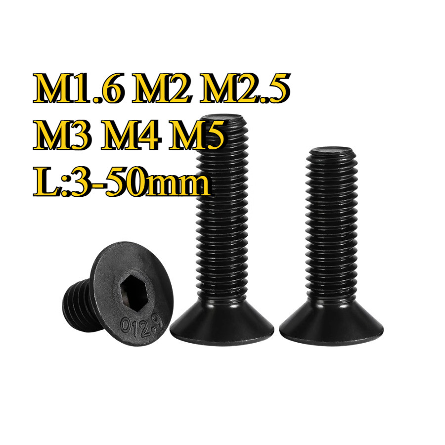 12.9 เกรด High-Strength Countersunk Head ซ็อกเก็ตหกเหลี่ยมสกรูหัวแบนสกรูหกเหลี่ยม Bolt สกรู M1.6/M2/