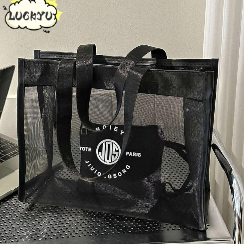 โชคดี แฟชั่นสุภาพสตรี กุ๊ย กระเป๋า,ทนสิ่งสกปรกความจุขนาดใหญ่ตาข่ายโปร่งใส สิริ กระเป๋า, โพลีเอสเตอร์ใสสวมทนสีดํา ค โรสบอดี กร