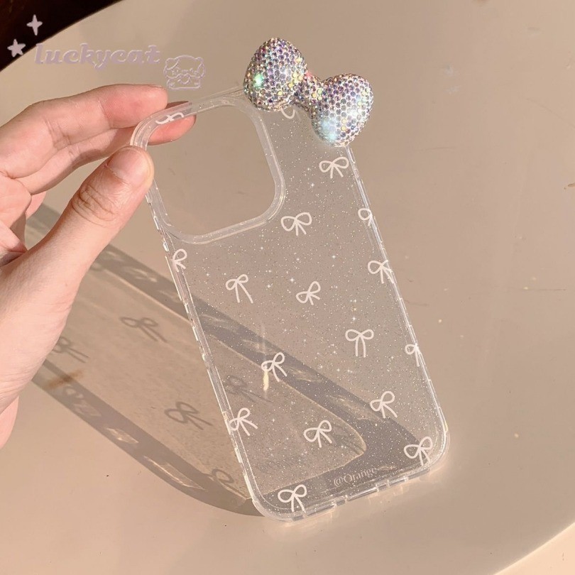 Iphone 16 15 14 13 12 11 Pro Max X Xr Xs Max 7 8 Plus SE2020 เคสโทรศัพท์ Ins 3D DIY โบว์หวาน Pearl Bling Clear Soft ฝาหลัง - รูปที่ 5