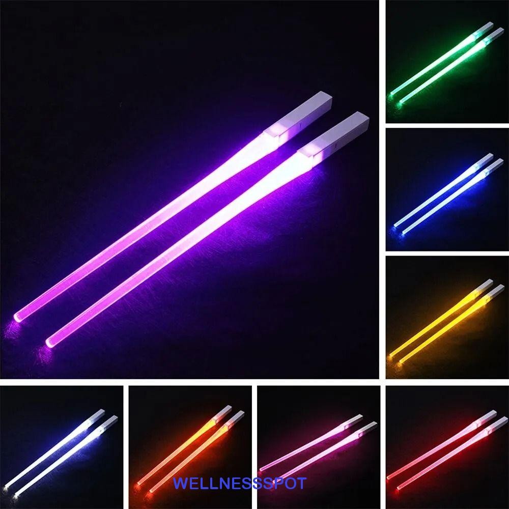 Wellnessspot 1 คู่ Light Up ตะเกียบ, LED สีสัน Lightsaber ตะเกียบ, Mini Lightsaber Bright ที่ถอดออกได้นํากลับมาใช้ใหม่เรืองแสง Chop Sticks ครัว