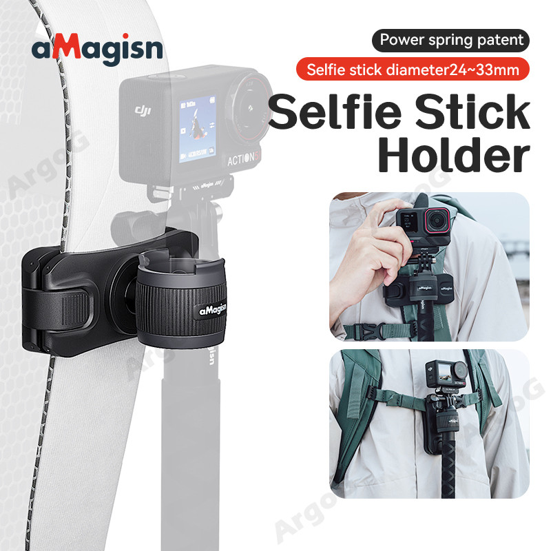 Amagisn กระเป๋าเป้สะพายหลังคลิป Selfie Stick Hanger 360° กล้องแอคชั่นแคมเมราแบบปรับได้ไม้เซลฟี่