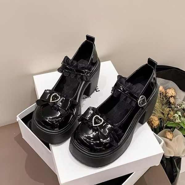 รองเท้าหนังขนาดเล็ก Mary Jane แฟชั่นหนา Soled สวมใส่ด้านนอกนักเรียน