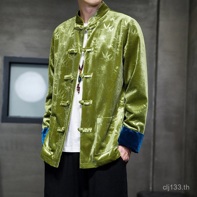 Tang Suit Golden Velvet Retro Jacket ผู้ชายสไตล์จีนเสื้อคอตั้งผู้ชาย