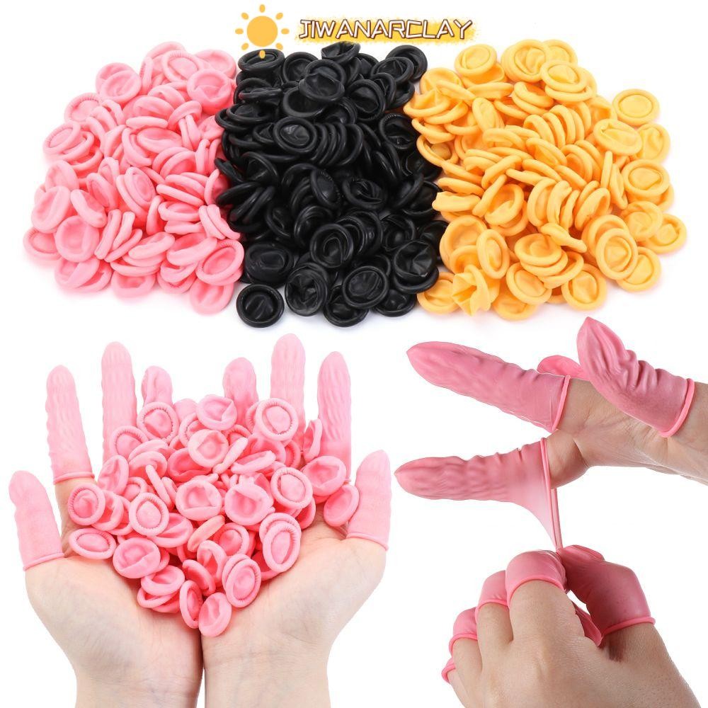 Jiwanarclay 100/300PCS ถุงมือป้องกันปลายนิ้ว Latex ทิ้งฝาครอบนิ้วธรรมชาติ