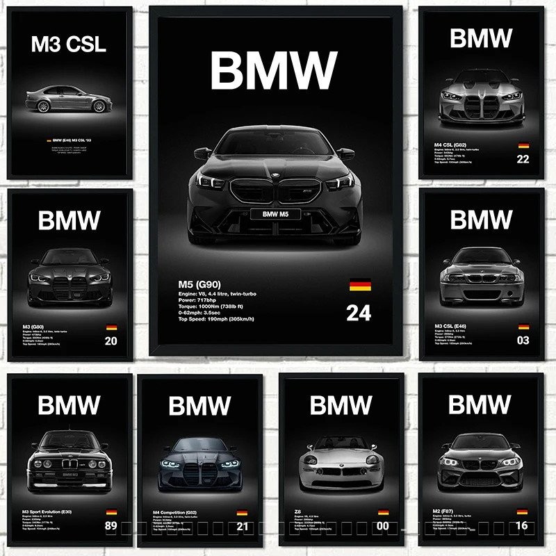 ยานยนต์ BMW รถโปสเตอร์ถ่ายภาพ BMW Series Sport Car พิมพ์ภาพวาดผ้าใบภาพผนังศิลปะ Home Living Room