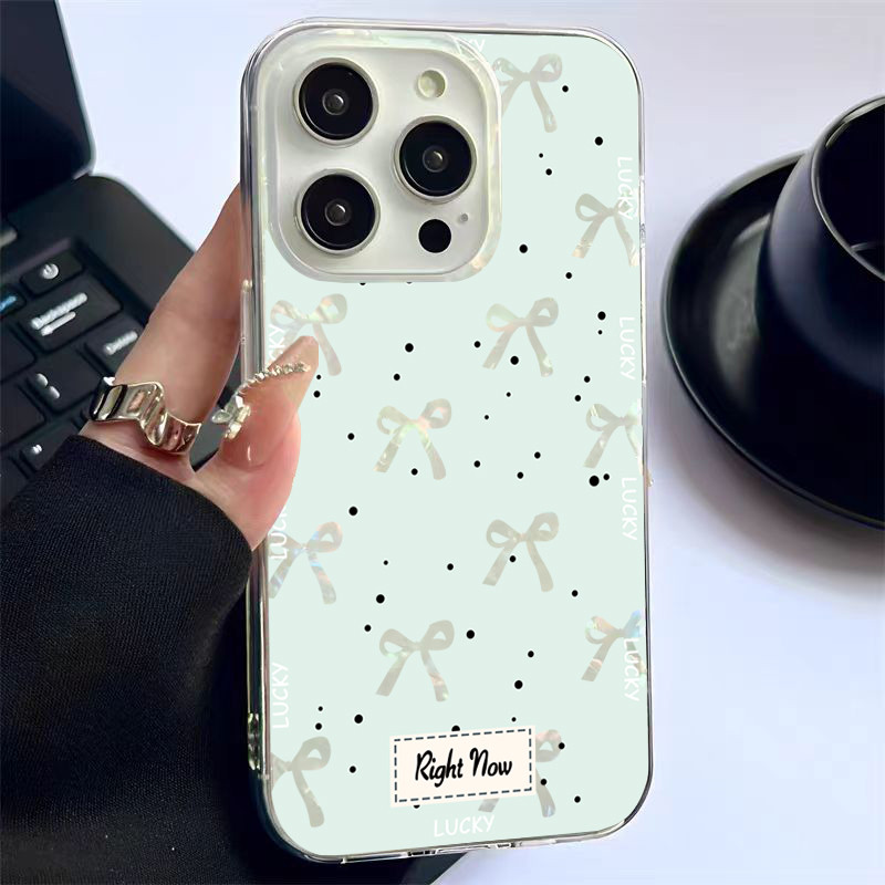 เคสโทรศัพท์มือถือ กันกระแทก แวววาว for IPhone11/12/13/15 14plus 15pro max XR 12 13pro XS 6/7/8Pผูกโบว์สีเขียวอ่อน