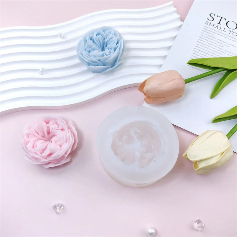 แม่พิมพ์ซิลิโคนเทียนกุหลาบ Austin 3D สําหรับ DIY จําลอง Rose Aromatherapy ยิปซั่มกลิ่นหอม Mould