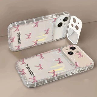 Good🔥จัดส่งในพื้นที่ เคสโทรศัพท์กระจกแต่งหน้าโบว์สีชมพูเข้ากันได้กับ iPhone X XR XS 11 13 15 12 Pro Max 7 8 14 15 Plus
