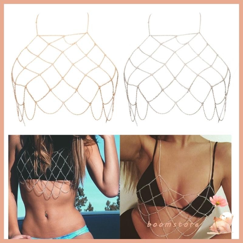 Boom Mesh Body Chain Handmade Chest Chain Beach Bikini Bra Chain สําหรับผู้หญิง